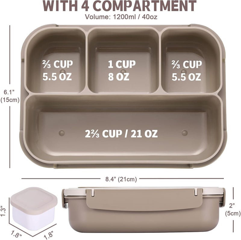 shell and turtle Bento Box Adult Lunch Box, Containers for Adults Men Women with 4 Compartments, Lunchable Food Container with Utensils, Sauce Jar, Muffin Liners, 40 Oz/5 Cup, Microwave & Dishwasher Safe, Brown - Image 2
